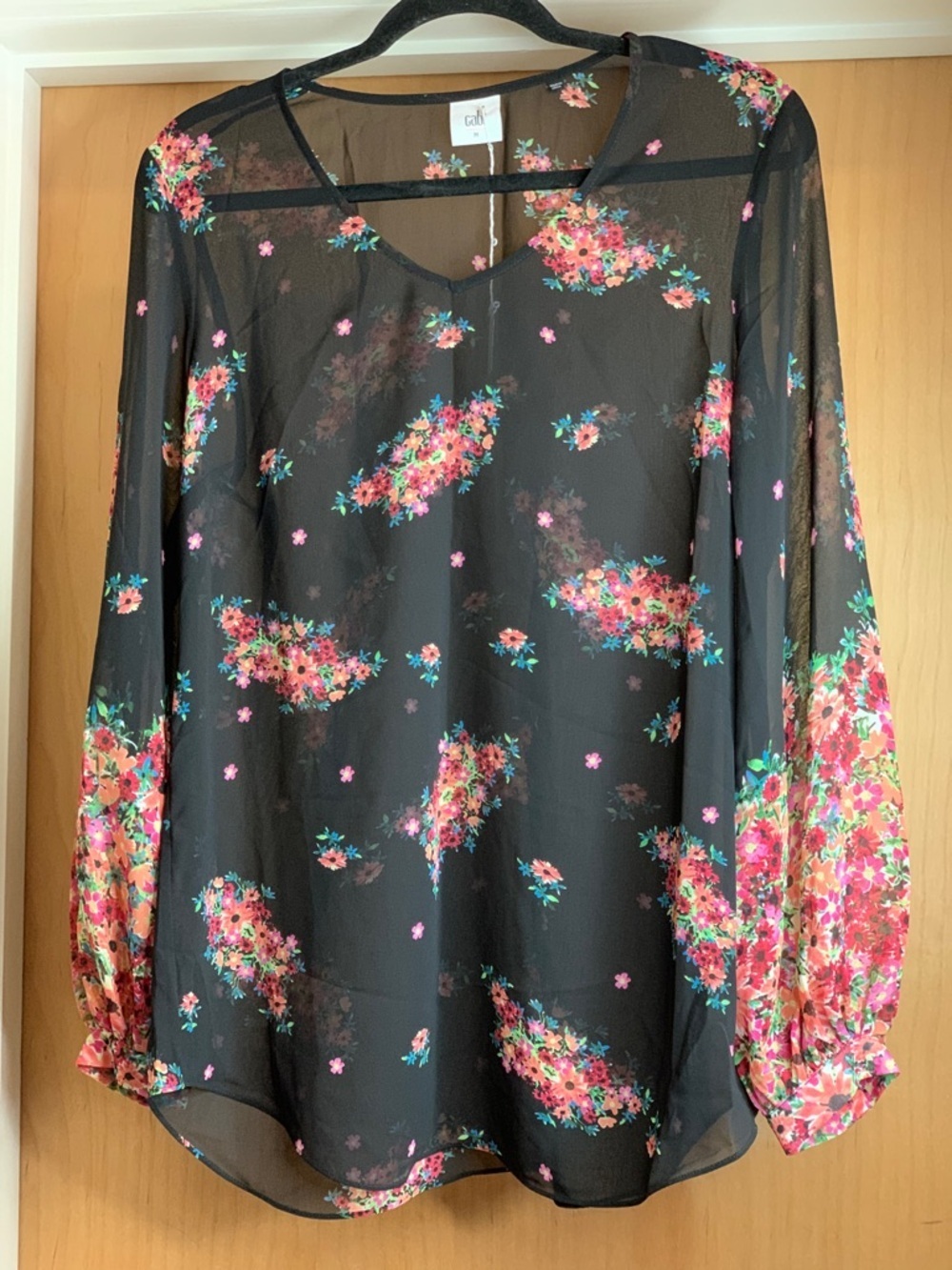 Cabi Sheer Black Floral Blooming Blouse - Size-Medium